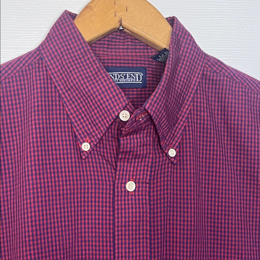 Lands' End Wrinkle Resistant Men's - Red and Navy Blue Button-Down Shirt